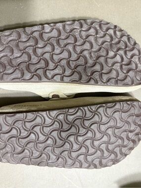 Birkenstock Sandals in Light Taupe and Brown Soles
